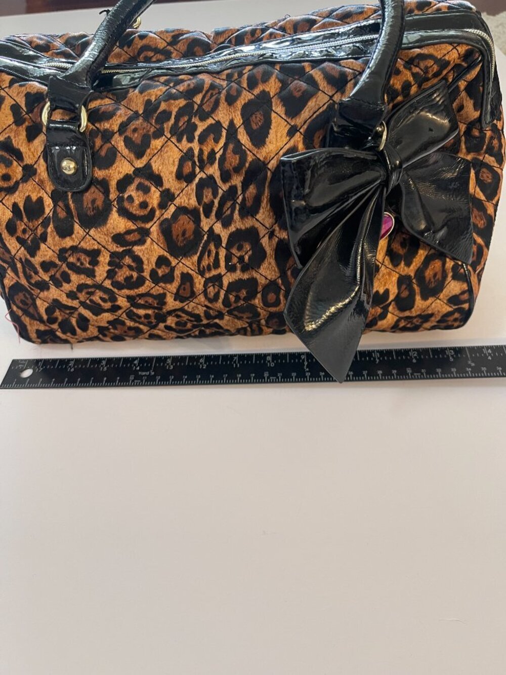Vintage Betsey Johnson Y2K Leopard Bow Satchel Bag - Picture 4 of 15